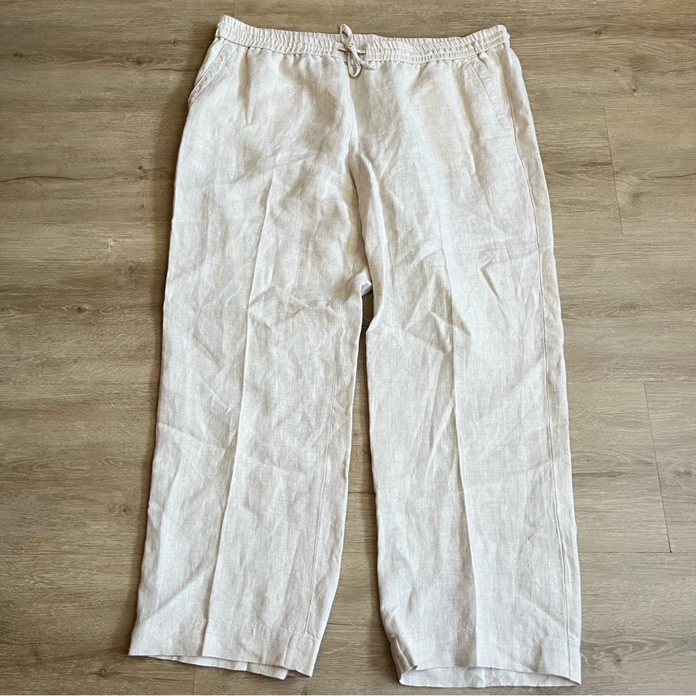 Talbots Linen Drawstring Pull On Pants SZ 16W Petite Wide Leg